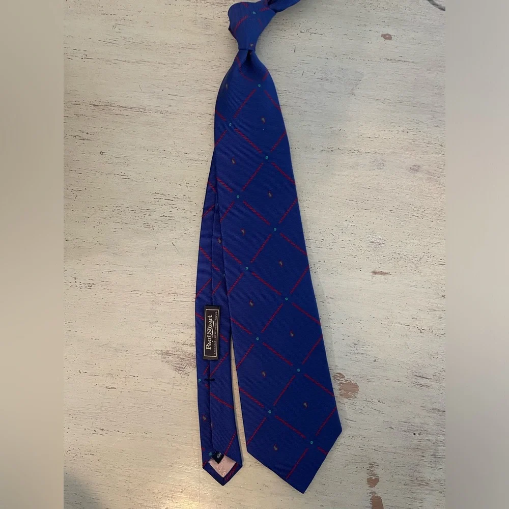 Paul Stuart Made in‎ USA Paisley Check Woven Silk Tie in Blue (Multi) $195